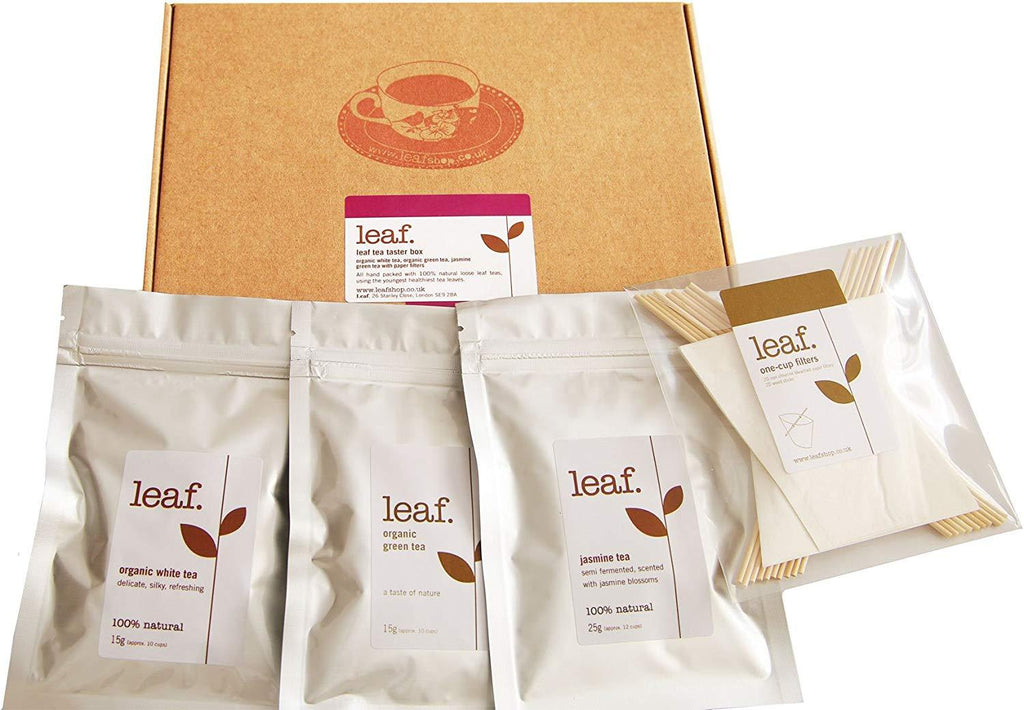 Leaf tea taster box with paper filters